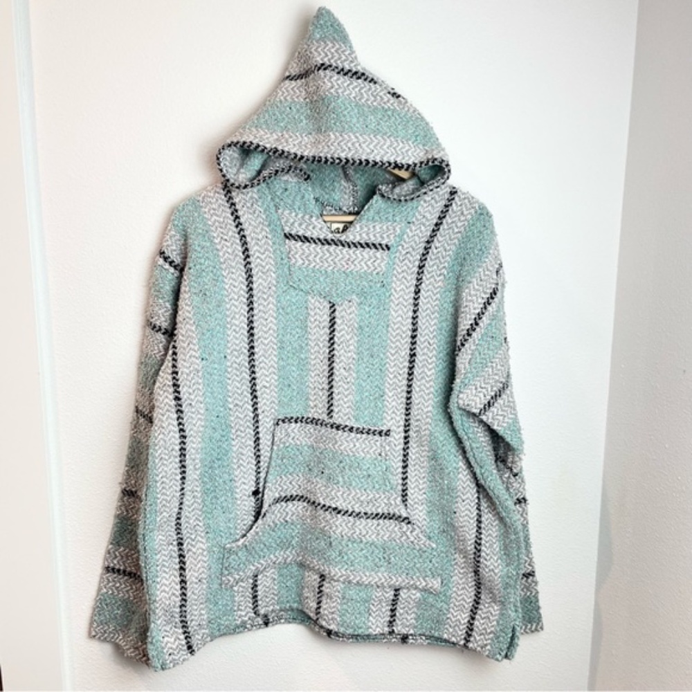 Baja Joe Hoodie Sweater Mint & White Stripe Large